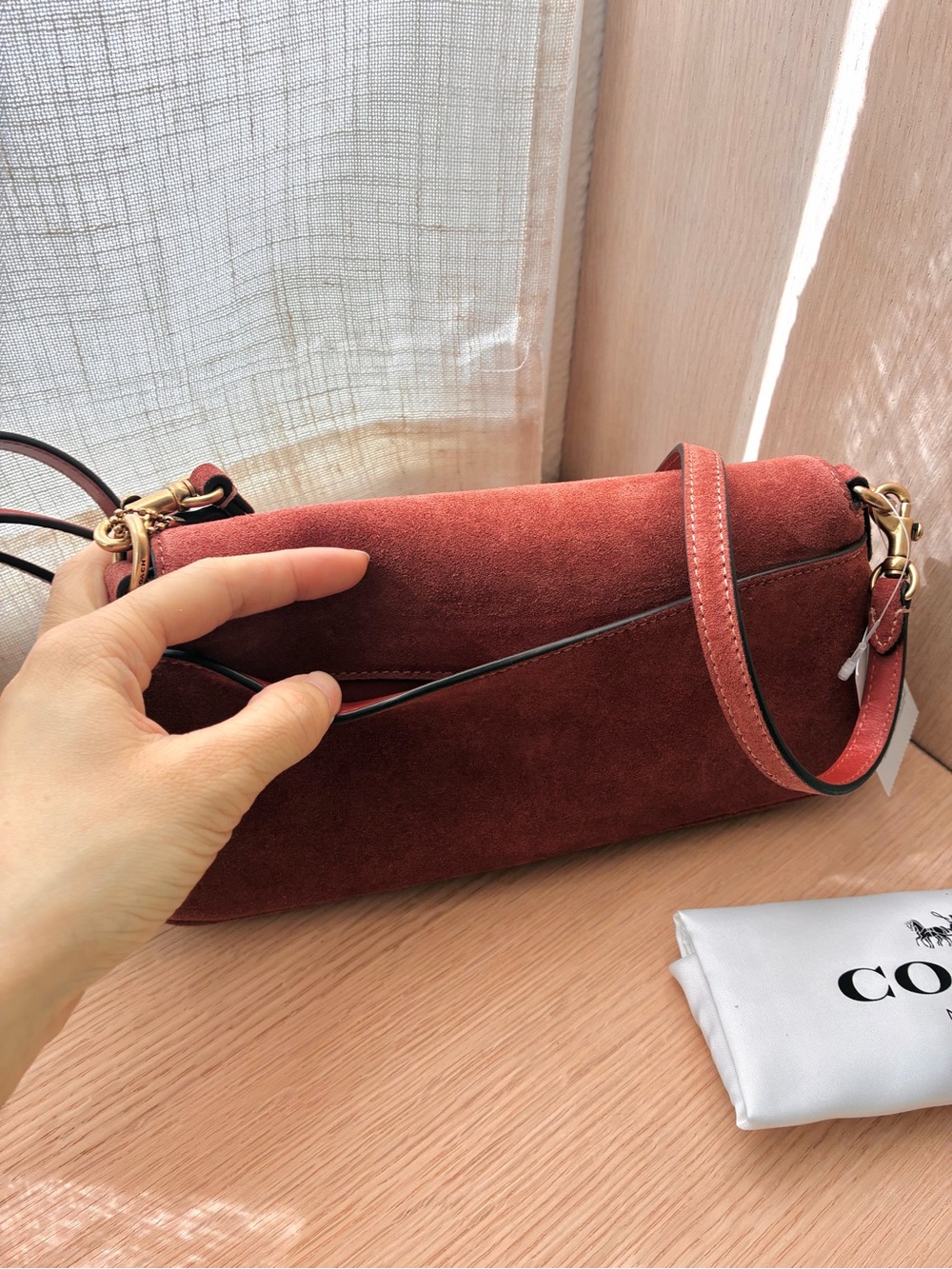NWT🍑Coach Jet Shoulder Bag Clay Brown Suede CDZ74 Crossbody Dust Bag Gift Y2k - Picture 9 of 9